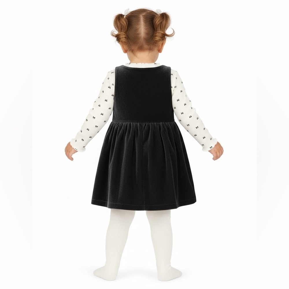 Carter’s Adorable Black Dress With White Long Sleeve Top Girls Set 3 Pieces - Picture 3 of 13